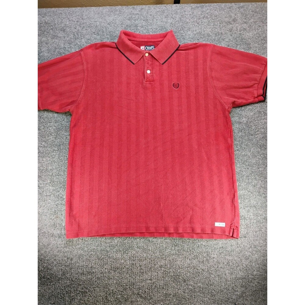 Chaps Ralph Lauren Mens XL Red Polo Shirt Cotton Short Sleeve Striped Crest